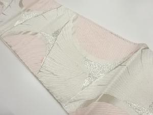 鶴に斜線模様織出し袋帯